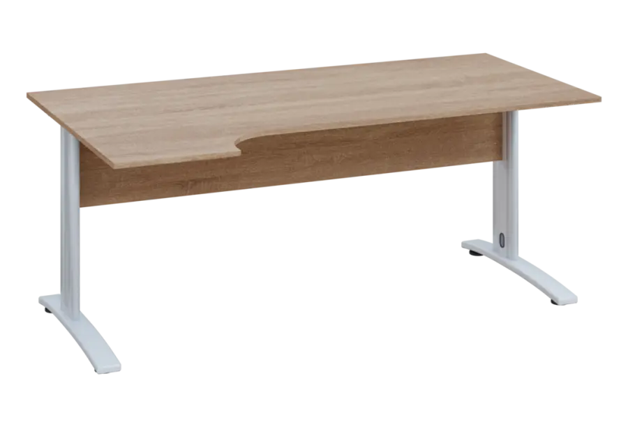 ERK 18 - 184 stůl kancelářský, rohový, levý, kovová podnož bílá, deska 18 mm, široký 1800 mm, dub bardolino